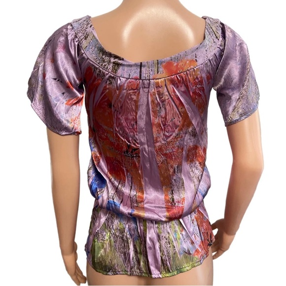 Sexy Lilac Purple Floral Cut Out Poly Elastic tunic Cleavage top Glam Trendy Top - Picture 6 of 6